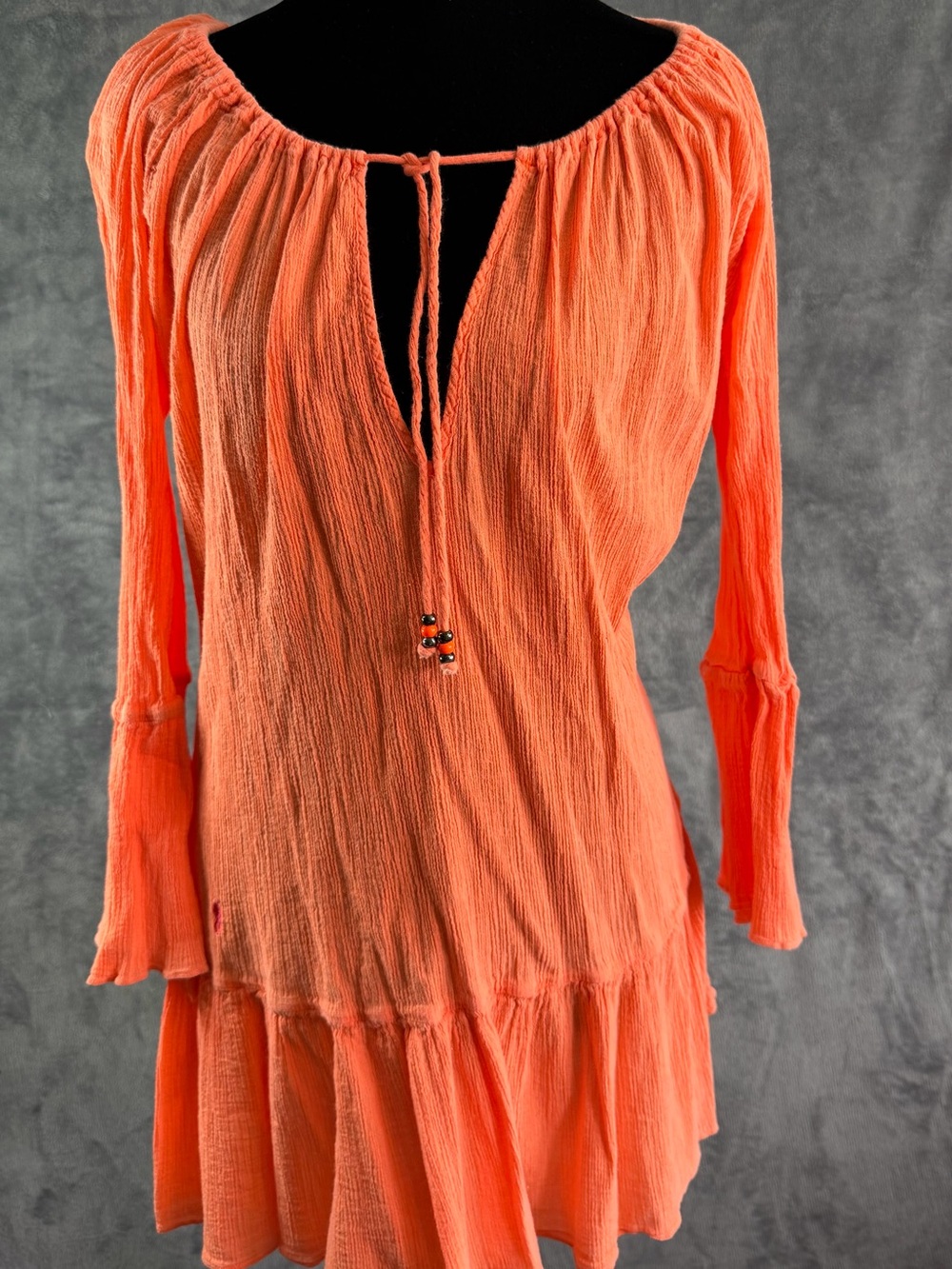 Polo Ralph Lauren Coral Gauze Peasant Tunic Dress Small Boho Cotton